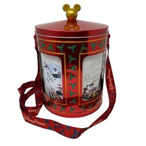 Disney Parks 2022 Holiday Popcorn Tin Bucket Rotating Music Box Christmas Decor